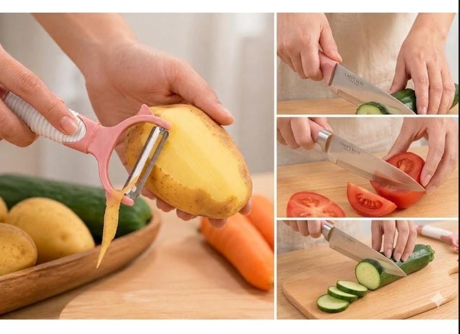 2-Piece Ergonomic Stainless Steel Peeler & Knife Set with Blade Cover